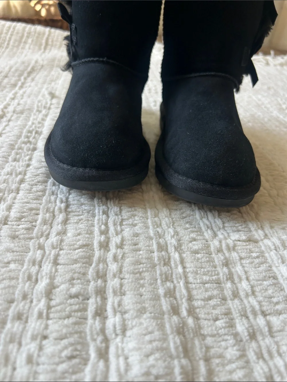 Koolaburra Black Bow-Accent Shearling Mid-Calf Boots
